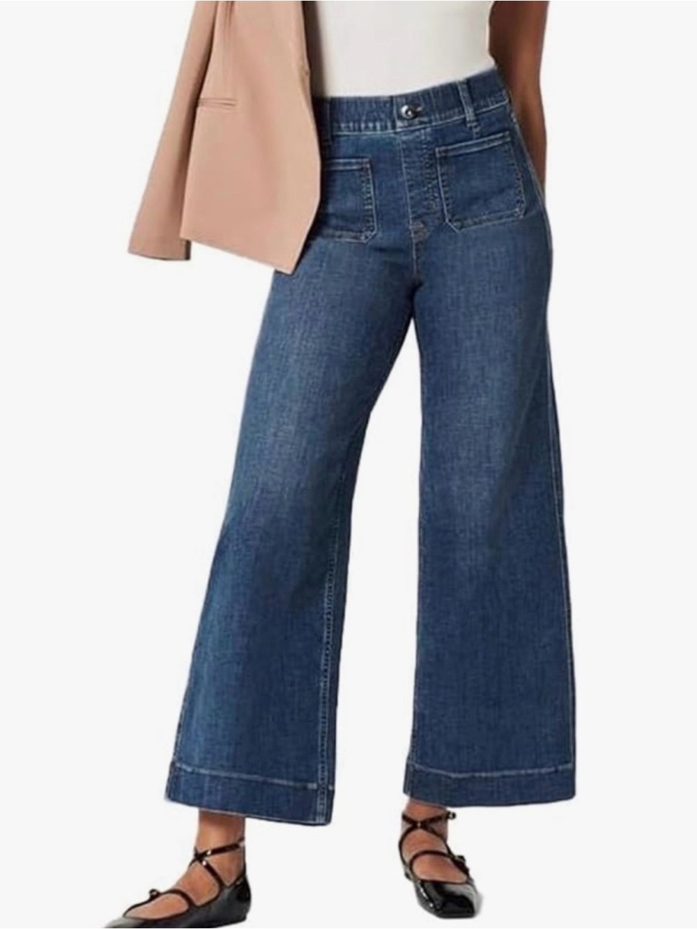 SPANXShape Everywear Cropped Wide Leg Jeans
Patch Pockets in Medium Wash Size S